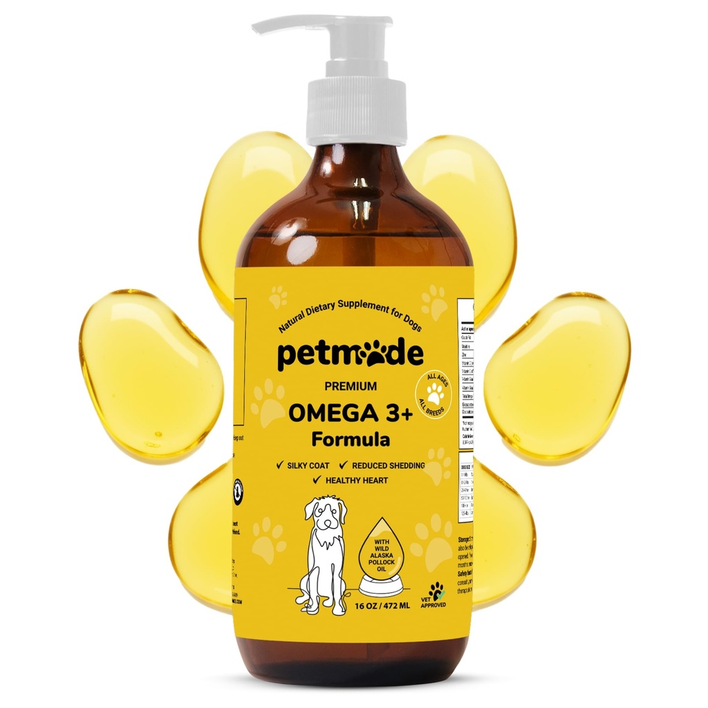 Omega 3 Visolie voor honden Huid en jas - Wild Alaska Pollock Oil for Itchy Skin- Omega 3 Fatty Acids for Dogs - Liquid EPA & DHA Supplements - with Zink, Vitamine C, B2, B7 & E - 16 Fl Oz
