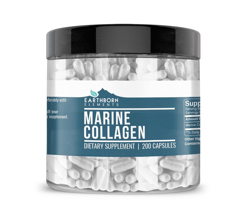 Earthborn Elements Collagen Peptides (200 Capsules) Gehydrolyseerde viscollagen, Non-GMO, Scent-Free, Biobeschikbaarheid (960 mg Serving)