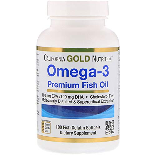 California Gold Nutrition Omega-3 Premium Fish Oil by California Gold Nutrition, Formule concentrée avec EPA & DHA, Support pour un profil lipidique optimal, sans gluten, 100 softgels de gélatine de poisson - 2 Pack