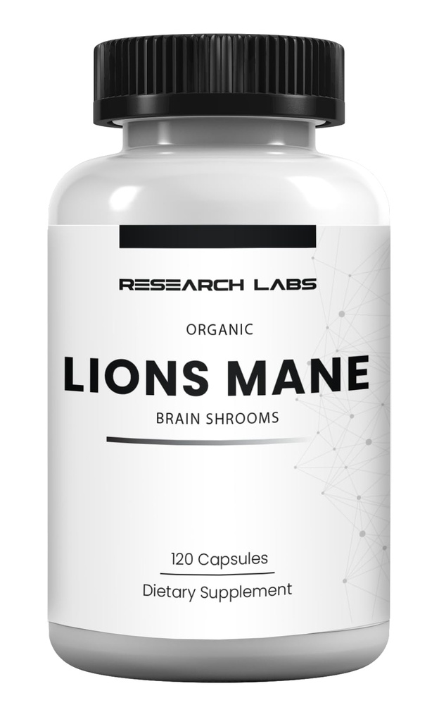 Research Labs Organic Lions Mane Supplement Capsules, 120 Capsules w/patent LitropaneTM, Immune System Booster & Nootrope Brain Support Mushroom Supplement. 10X Extract vergelijkbaar met 18.000mg