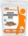 BulkSupplements.com Biologische Ashwagandha poeder - Biologische Ashwagandha supplementen, afkomstig van Ashwagandha wortel - Glutenvrij, 2g per portie, 250g (8.8 oz) (pakket van 1)
