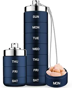 Mossime Metal Travel Pill Organizer, Portable 7 jours Vitamine Organizer Stackable, Imperméable 1 fois par jour Pill Box, Grand contenant de pilule, organisateur de médicaments quotidiens pour la vitamine, huile de poisson, supplément