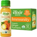 Elixir Shots, Immunity Boost Wellness Shot met koudgeperst kurkuma, gember, oranje en zwarte peper, geen toegevoegde suiker of kunstmatige ingrediënten,12-pack