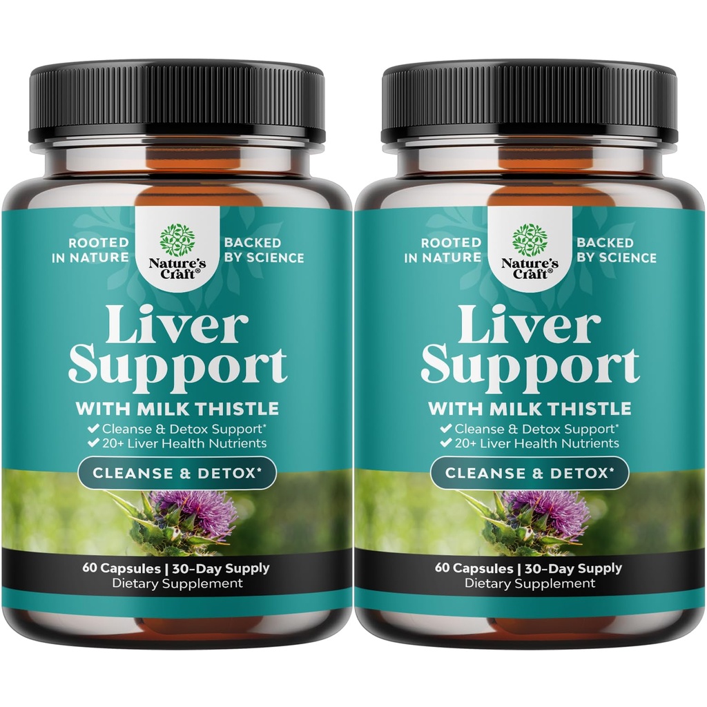 Natures Craft Liver Cleanse Detox & Repair 2 Pack Bundle - supplément de chardon de soutien de foie à base de plantes - supplément de chardon de lait silymarin avec racine de dandelion, Choline, betterave et extrait d'artichaut