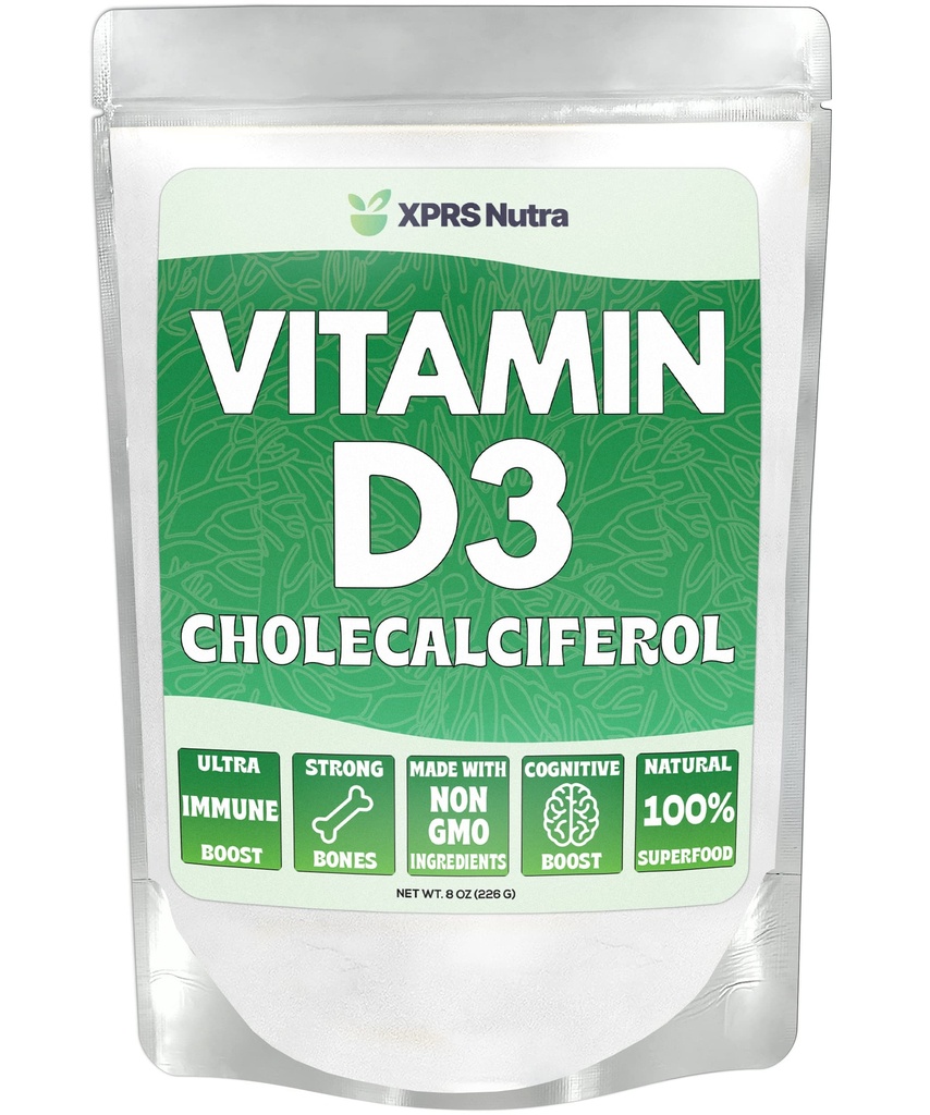 XPRS Nutra Vitamine D3 Powder (Cholecalciferol) - Unflavored VIT D for Bones and Immunity - Vitamine D3 Powder for Muscle Function - Vitamine D Supplementen (8 Ounce)