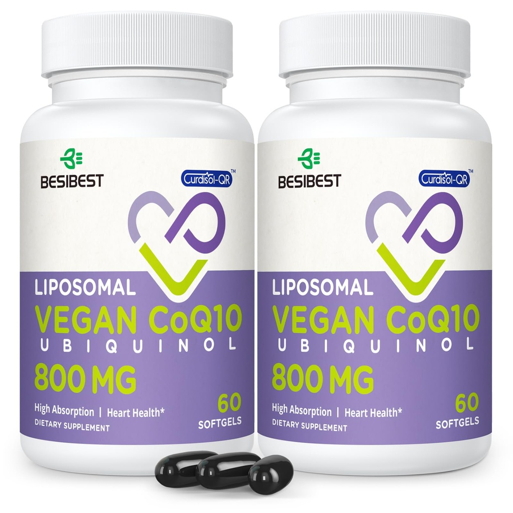 Liposomale Ubichinol CoQ10 800 MG Softgel, Hoge Absorptie CoQ10 Ubichinol Supplement, Actieve Co-enzym Q10 800mg, Krachtige Antioxidant voor Hart & Hersenfunctie, Energieproductie, 120 Vegan Softgels