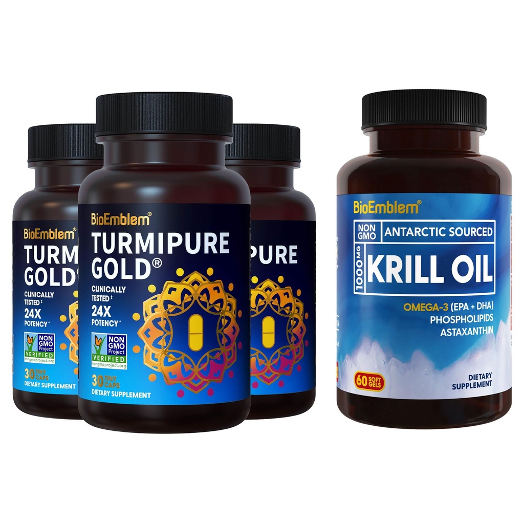BioEmblem Antarctische Krill Oil Supplement Kurkuma Curcumin met klinisch bestudeerd TurmiPure - gezamenlijke ondersteuning, gezonde ontsteking Kurkuma Supplementen