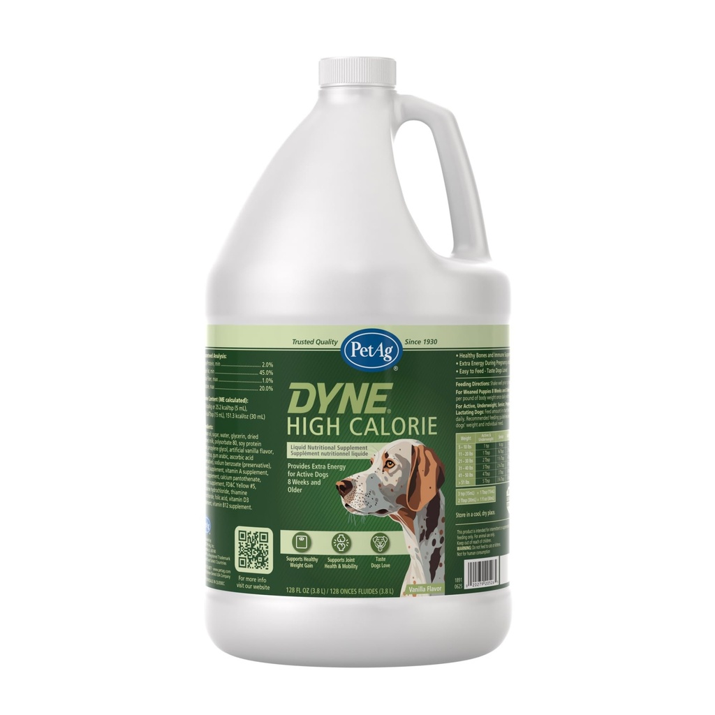 PetAg Dyne Hoge Calorie Liquid Nutritional Supplement voor honden & Puppies 8 weken en ouder - 1 Gallon - Ondersteunt prestaties en duurzaamheid - Sweet Vanilla smaak