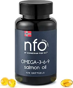 NFO Omega 3 6 9 Huile de saumon [120 Mini Softgels] Premium Norwegian Omega 369 Capsules d'huile de poisson, High-Potency EPA, DHA & DPA sous forme de triglycéride naturel, complexe d'huile de poisson avec acides aminés