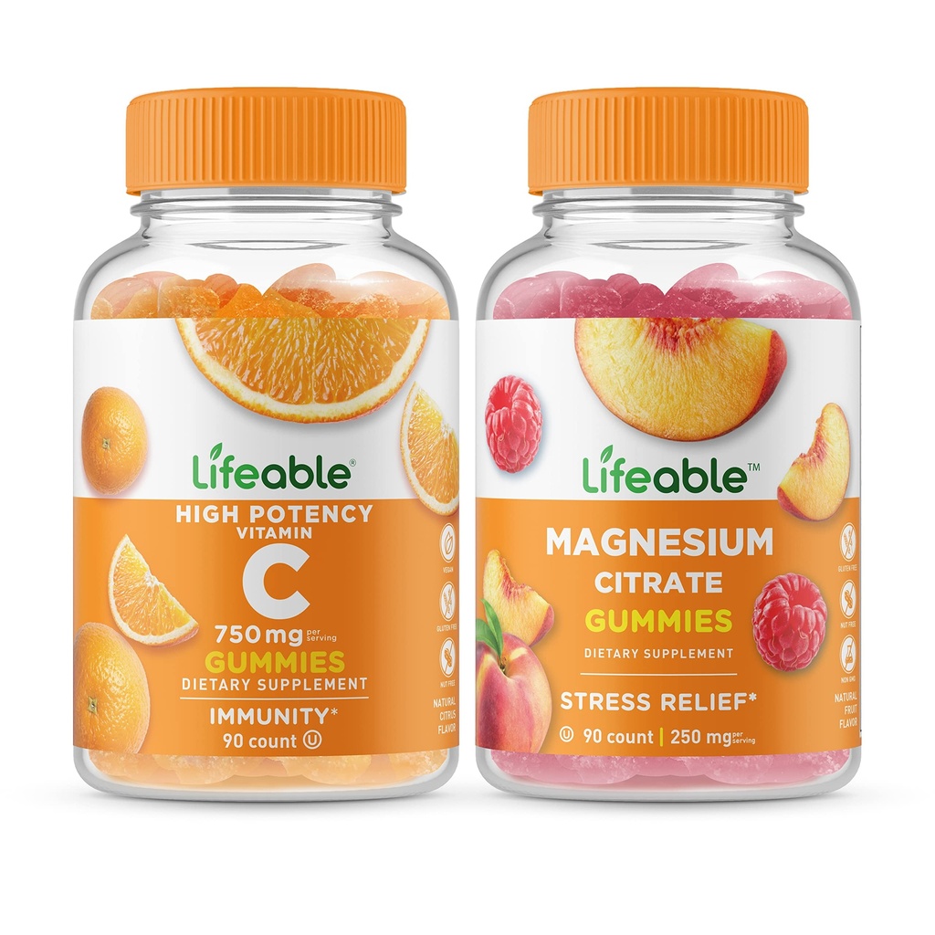 Levensvatbare vitamine C 750mg + Magnesium 85mg, Gummies Bundle - Grote Proeverij, Vitaminesupplement, Glutenvrij, GGO-vrij, Kauwgom