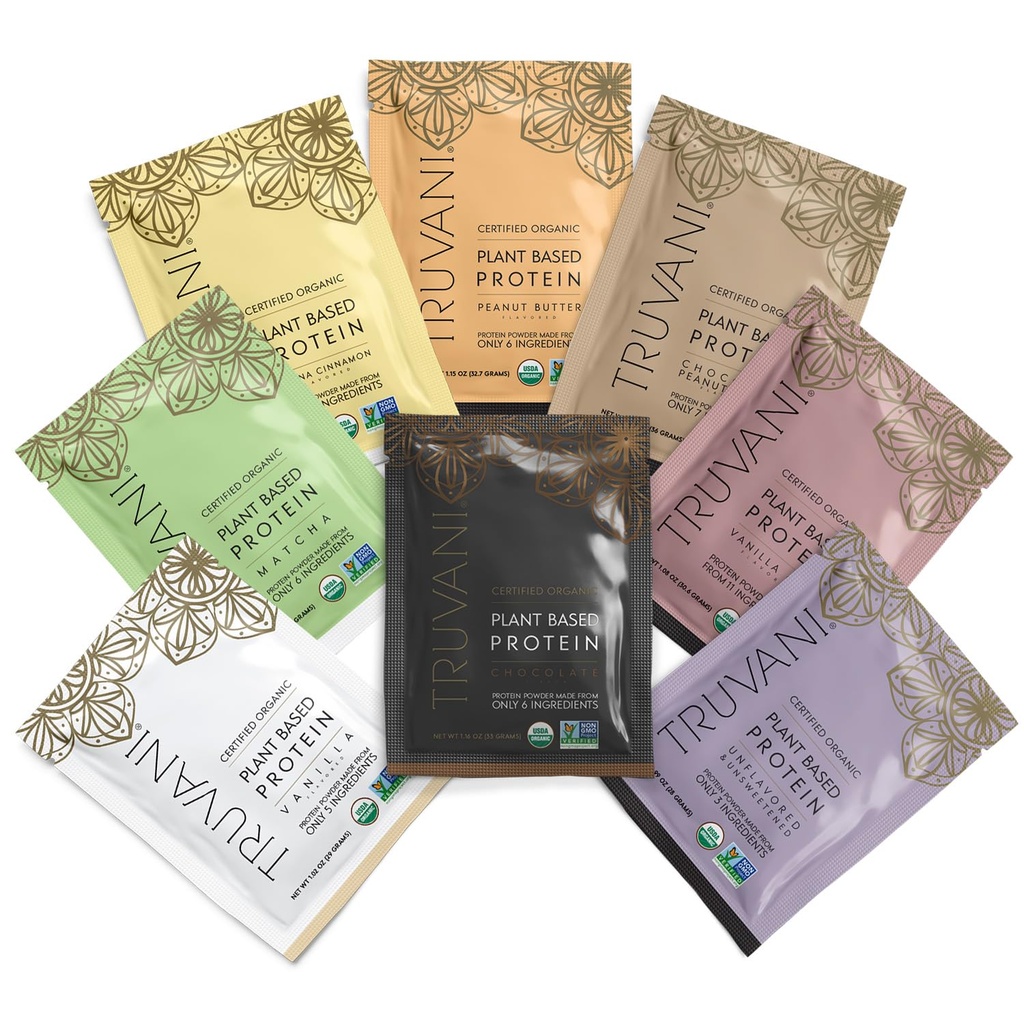 Truvani Vegan Powder Protéines de pois d'échantillon de 20g Protéines à base de plantes biologiques de 8 portions uniques Keto de Gluten & Dairy Free de Gluten & Dairy de 20g