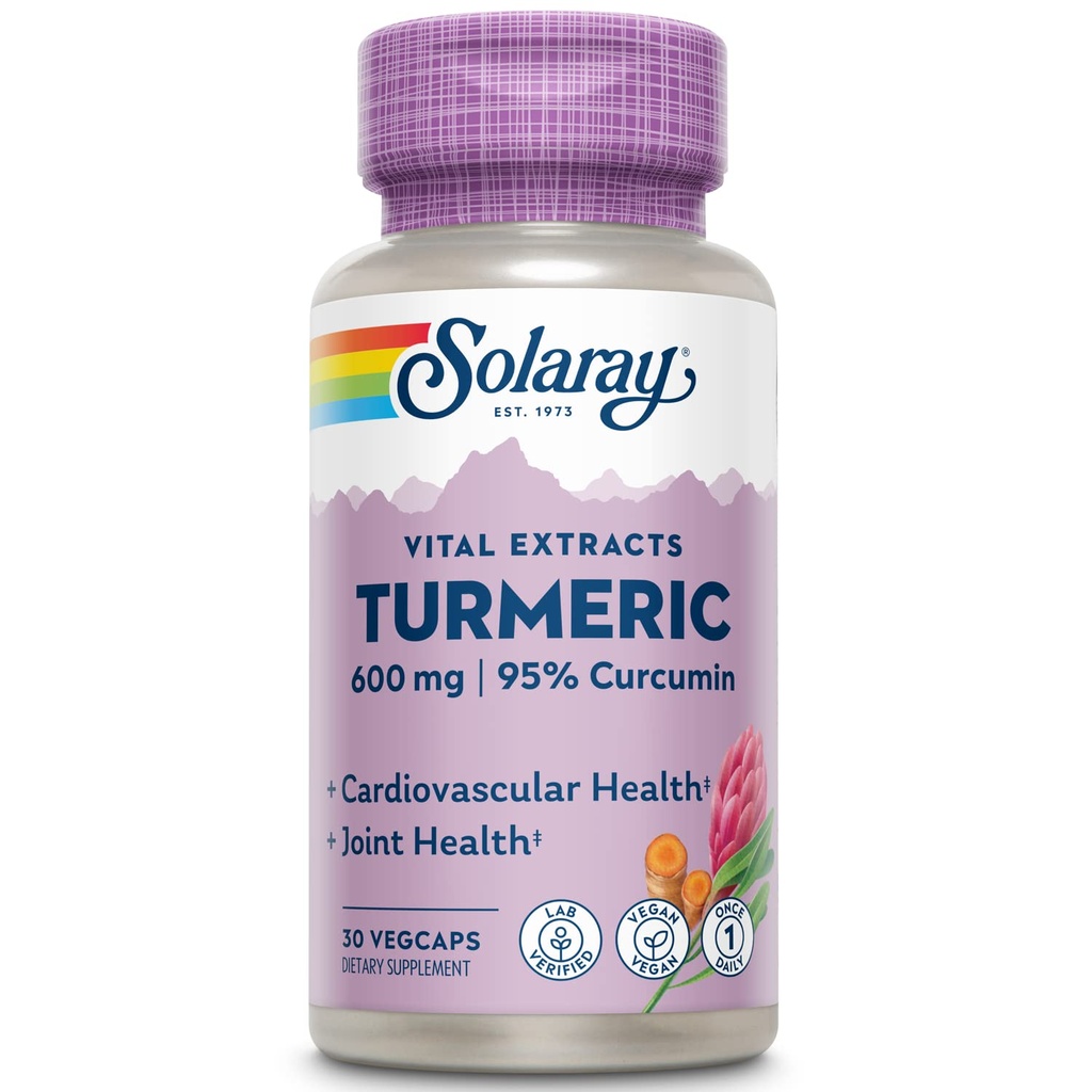 SOLARAY Kurkuma Supplement 600mg - Kurkumawortel met 95% Curcumine - Gezamenlijke Ondersteuning Supplement - Gezamenlijke Gezondheid, Galblaas en Lever Ondersteuning, Non-GMO, Veganistisch, Glutenvrij, 60 dagen garantie, 30 porties