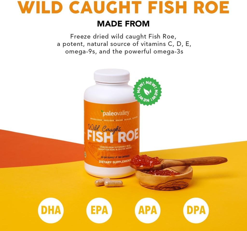 Paleovalley Wild Caught Fish Roe - DHA/EPA, Full Spectrum Omega -3 vetzuren - Ontsteking, Visie, Mood, Immunity Boost - 28 porties