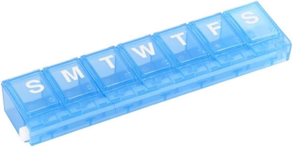 EZY DOSE Weekly (7-Dag) Pill Case, Medicine Planner, Vitamine Organizer, Small Locking Compartments to Secure Prescription Medication and Prevent Accidental Spilling, Color May Vary, BPA Free