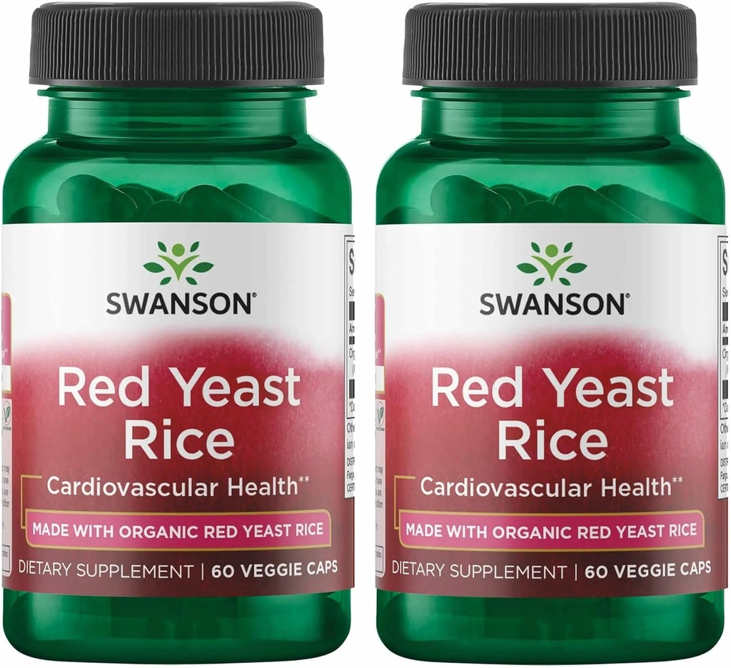 Swanson Fabriqué avec du riz de levure rouge traditionnel biologique 600 Milligrammes 60 Capsules de légumes (2 Pack)