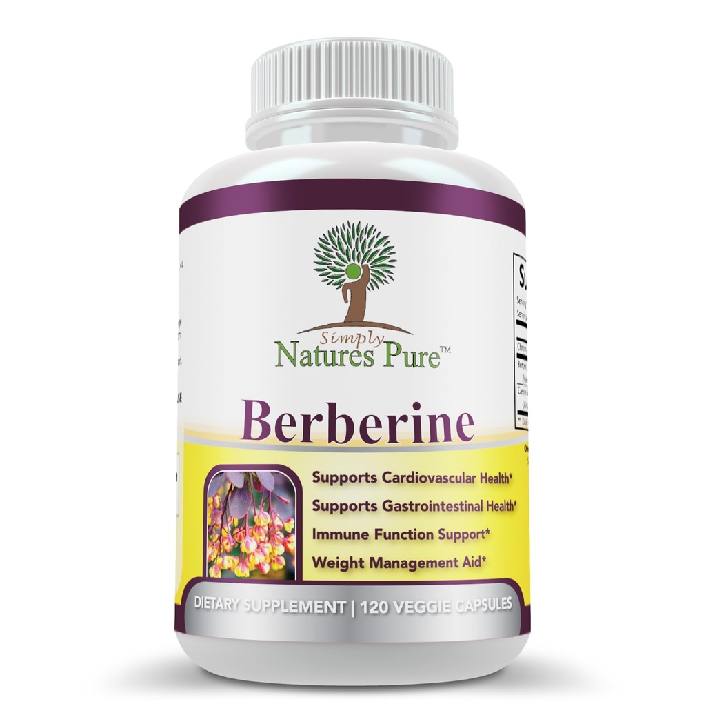 Simply Natures Pure Premium Berberine HCl 500mg - 120 Capsules - Cardiovasculair Gastro-intestinale Immuun Ondersteuning - Chroom Kaneel