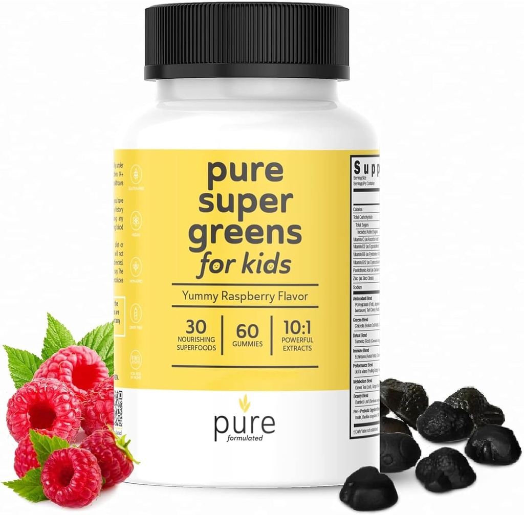 Super Greens Multivitamine Gummies voor volwassenen en kinderen Immune Support & Digestive Health - Daily Fiber Probiotic Supplement Fruit & Veggie Kauwgom - Raspberry Flavor - 60-Day Supply