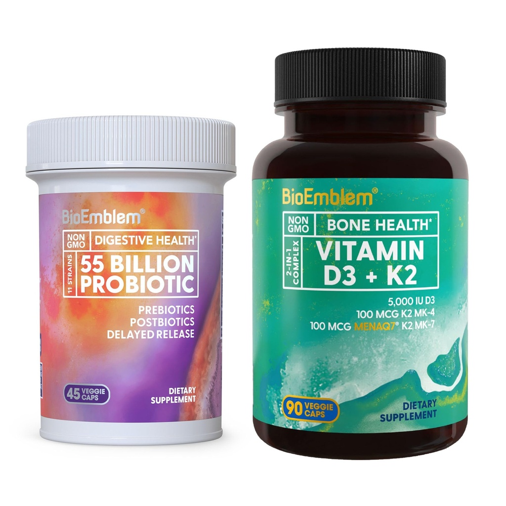 BioEmblem Vitamine D3 K2 (5000IU en 200mcg) & Probiotica voor vrouwen en mannen