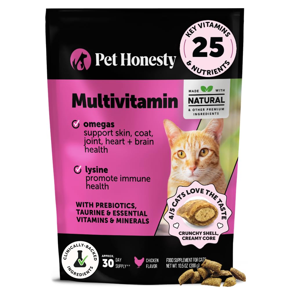 Cat Multivitamine Crunchy & Creamy Chews - Cat Treats for Health + Immune, Joint Support, Skin & Coat, & Digestie - Vitaminen met Omega 3s, Lysine & Probiotica (30 dagen aanbod)