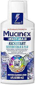 Mucinex Fast-Max Kickstart Ernstige koude en griepmedicijn voor volwassenen, vloeibare koude geneeskunde en hoest Geneeskunde voor volwassenen, Generic Expector Guaifenesin & Cough Suppressant Dextromethorfan, 6 Fl Oz