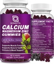 Calcium Magnesium Zink met Vitamine D3 Supplement, Zeer Absorberende Calcium Gummies met 300mg Magnesium glycinaat Ondersteuning Bot & tanden, Spier voor volwassenen en tieners, Sugar Free, Vegan - 60 Tel.