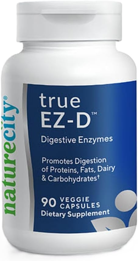NatureCity True-EZ-D Non-GMO Decompensative Enzyme Complex Supplement for Digestief Health and Bloating Relief for Men and Women (90 Veggie Capsules) Super Enzymes
