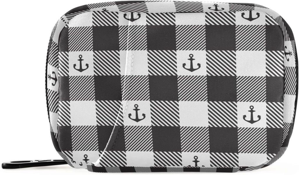 Zwarte en witte plaid anker pil Box 7 dagen pil geval reis pil Organisator tas met rits draagbare week Case Compacte grootte voor vitamine supplement houder