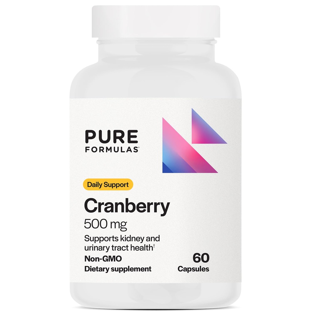 PureFormulas Cranberry 500 mg - Soutient la santé rénale et urinaire - Supplément antioxydant pour la protection immunitaire et la santé cellulaire - Pilules de canneberge pour les femmes et les hommes - Non-OGM - 60 capsules