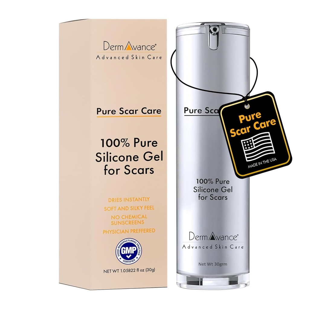 Pure Scar Care "Medical Grade Silicone Gel" voor chirurgische en gezichtsmerken - Silicone Cream voor effectief scar management - 1.05822 fl oz (30g), Clear