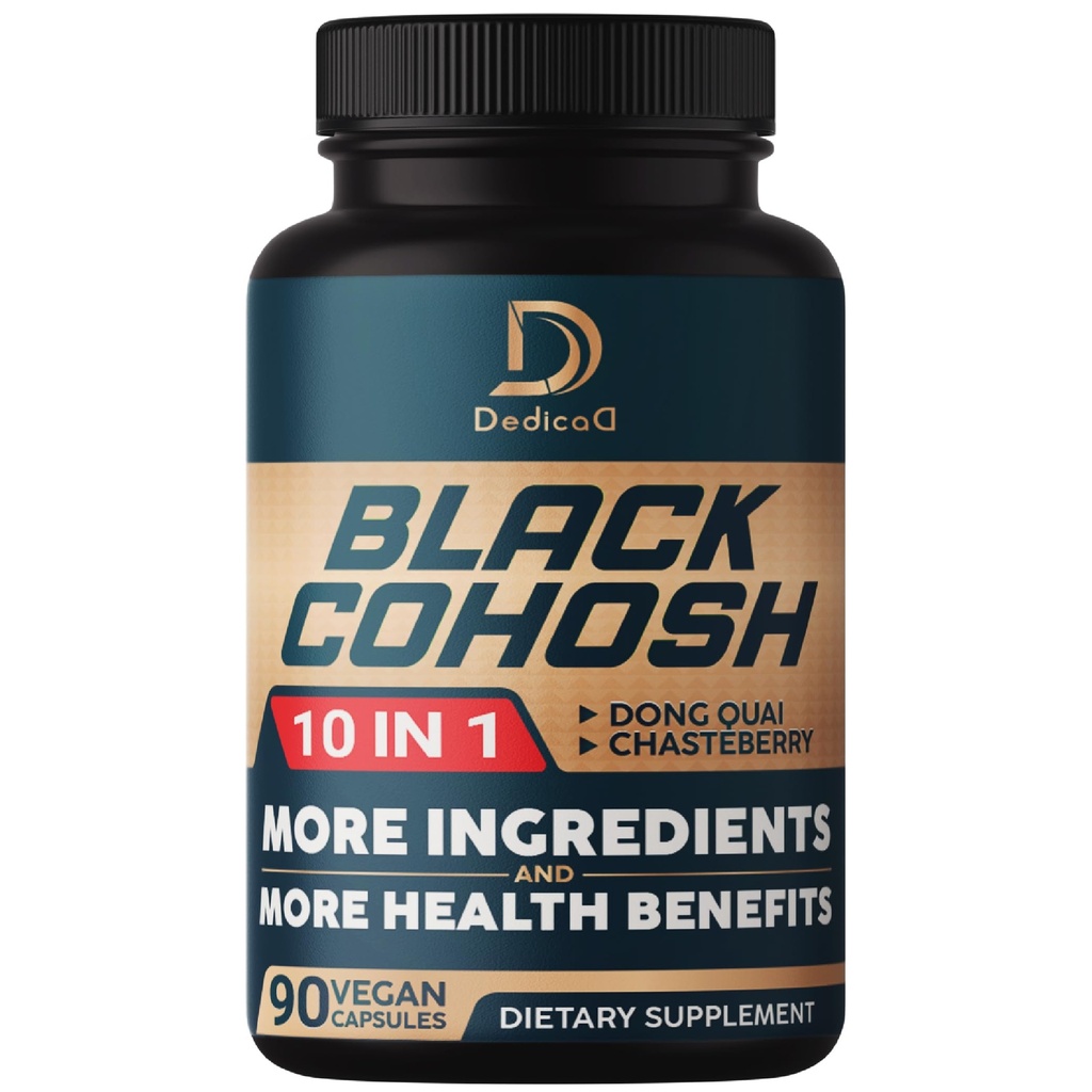 Black Cohosh Supplement - 3 maanden voor Menopauze & Immune Health - Blend van 12 Potent Herb Inclusief Dong Quai, Chasteberry, Wild Yam, Red Clover, Black Pepper & Others - 90 Vegan Capsules