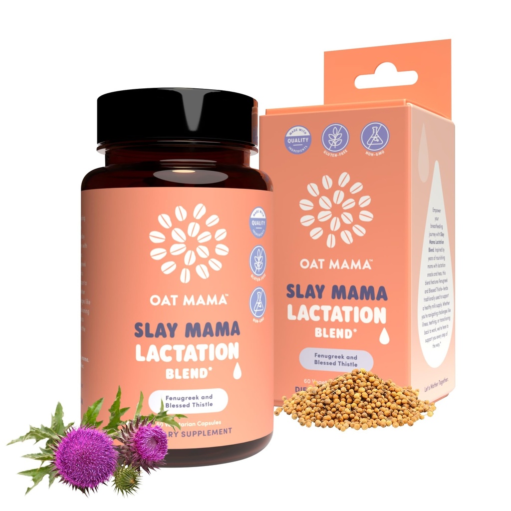 Supplément d'allaitement biologique OAT MAMA - 'Slay Mama' Bienheureuse Thistle & Fenugreek Capsules - Mélange d'allaitement à base de plantes, support postpartum pour les mamans allaitantes