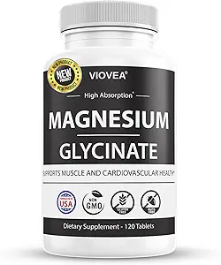 Glycinat de magnésium - Fabriqué aux États-Unis, 400mg par portion, 120 comprimés, 100 % chélaté pour une absorption plus élevée, sans OGM et sans gluten, soutient les muscles, les os et le bien-être du coeur