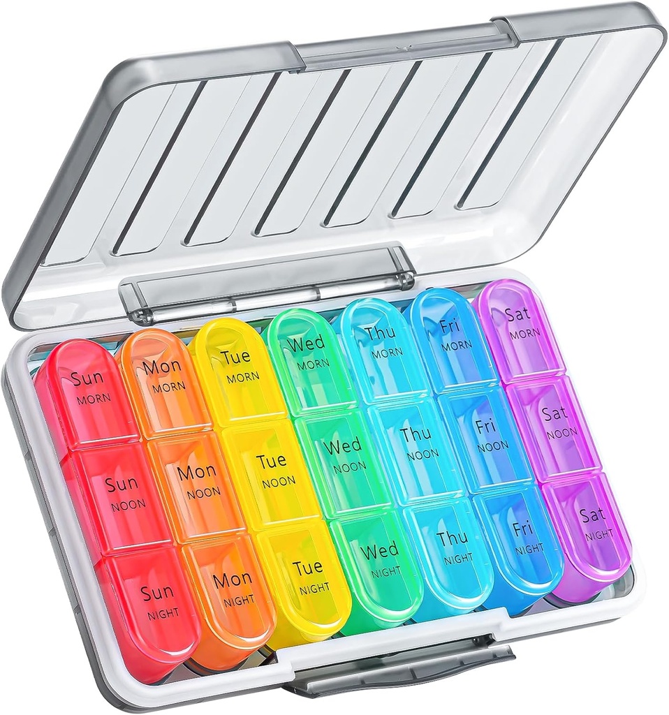 Zoksi Moisture-Proof Pill Organizer 3 keer per dag, Verzegeld Weekly Pill Box 7 Dag, Grote Dagelijkse Pill Box Organisator, Travel Medicine Organizer, Portable Pill Container met 21 Compartiments om Meds te houden