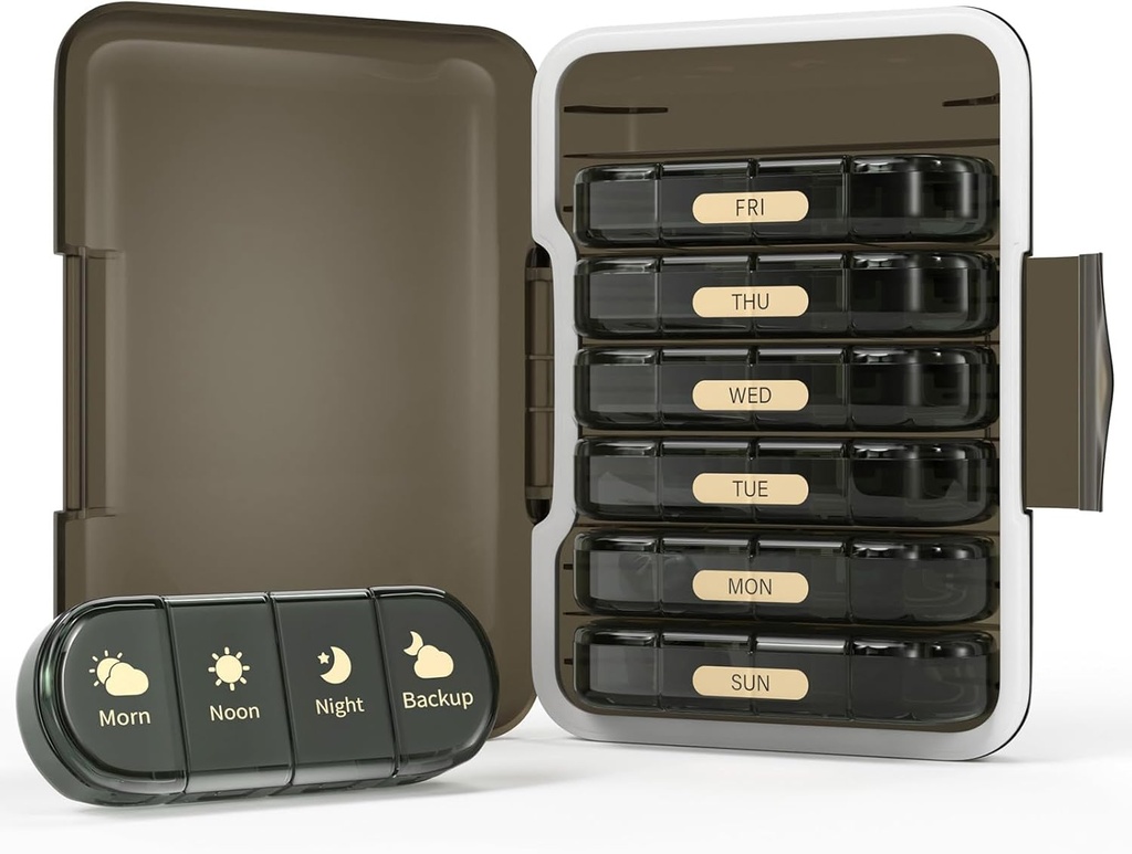 Weekly pil Organizer 4 keer per dag, 7 dagen pil Box 4X, Portable for Travel Pill Case for Pillen/Vitamine/Vish Oil/Medication/Suplements (4x7 Black)
