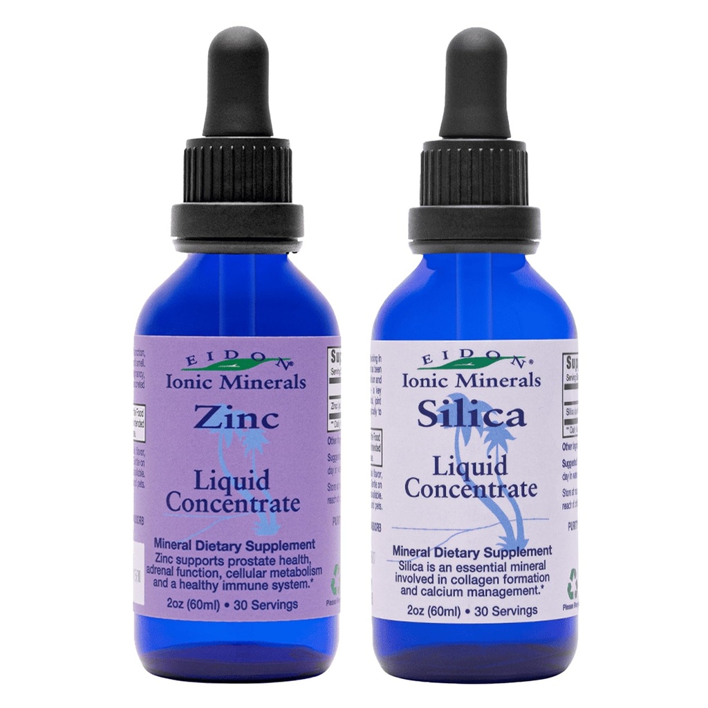 Eidon Ionische mineralen Liquid Silica & Zink Drops, 2 Fl Oz, Immune Health, Huidverzorging, Alle natuurlijke ingrediënten, Geen kunstmatige kleuren of conserveringsmiddelen