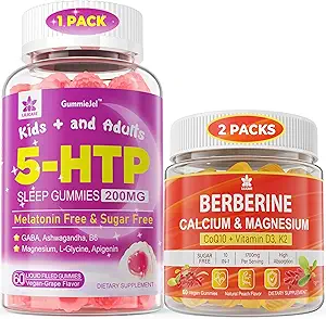 2Pack Berberine supplement Gummies & 1Pack 5HTP vloeibare gevuld Gummies voor volwassenen & kinderen 8+, suikervrij