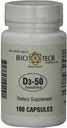 Bio-Tech Pharmacal D3-50 50.000 IE, 100 Capsules Ð All-Natural Supplement Ð Ondersteunt bot, hartneurmusculair, & Immune Health Ð Geen zuivel, vis, gluten, pinda's, schelpvis, & soja