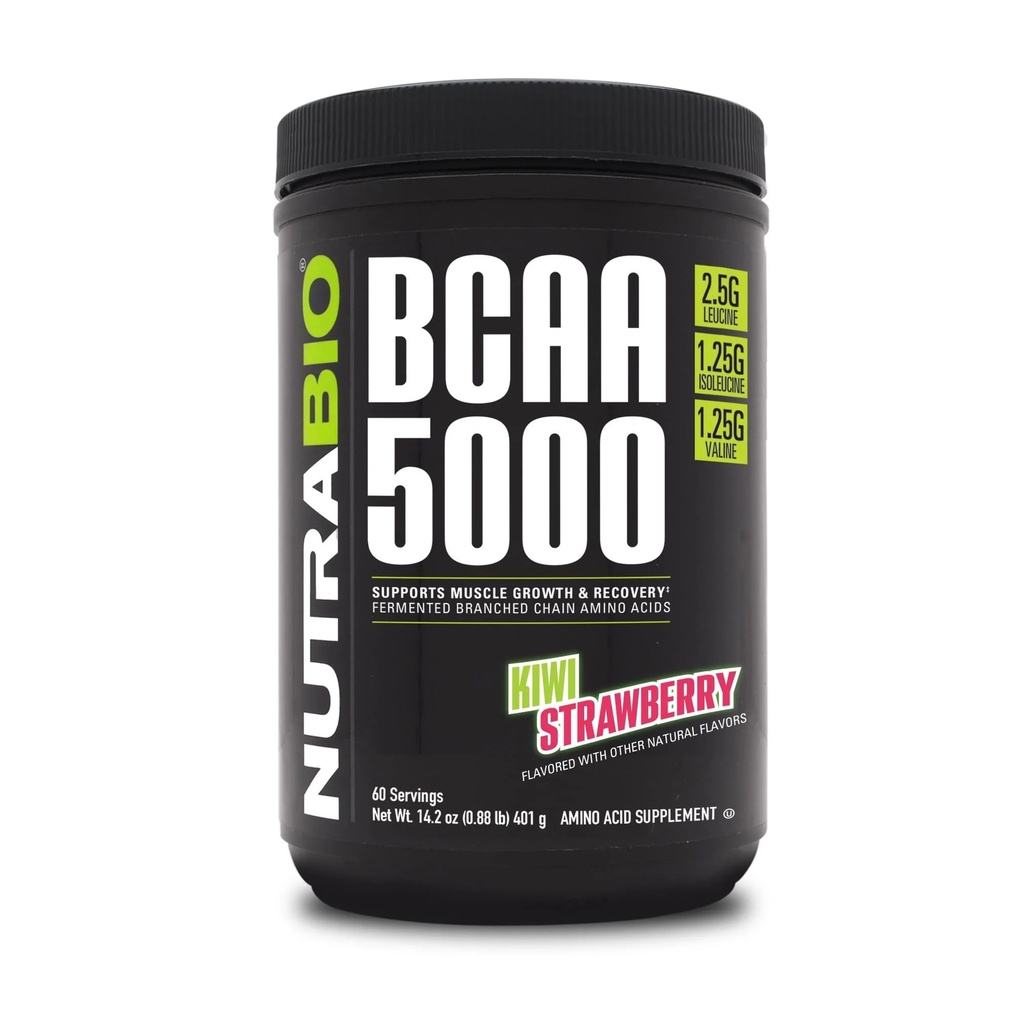 NutraBio BCAA 5000 poudre - végan fermenté BCAA - soutient la croissance musculaire maigre, la récupération, l'endurance - 60 portions - Fraise Kiwi