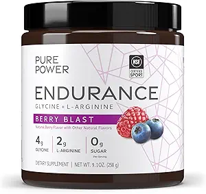Poudre d'endurance de puissance pure, Flaveur de Blast de Berry, 9,1 oz (258 g), 30 portions, 4 g de Glycine, 2 g de L-Arginine, 0 g de sucre, Non-OGM, NSF certifié pour le sport, Dr Mercola