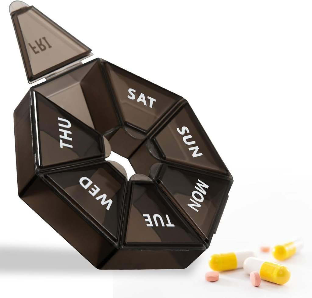 7-Dag Wekelijkse Grote Pillen Organisator - Pill Box Case voor Reizen - Dispenser voor Visolie, Supplementen, Vitaminen, Medicine Holder (zwart)