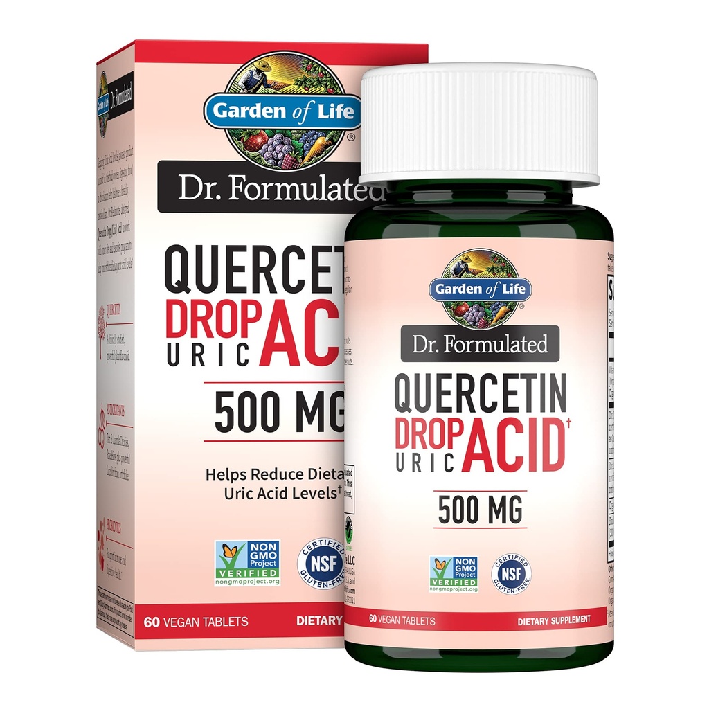 Garden of Life Quercetin Probiotic & Uric Acid Support avec Tart Cherry, Vitamine C d'Acerola biologique et Rose HIPS Plus Luteolin – Dr Formulé – Sans gluten et sans OGM – 60 comprimés