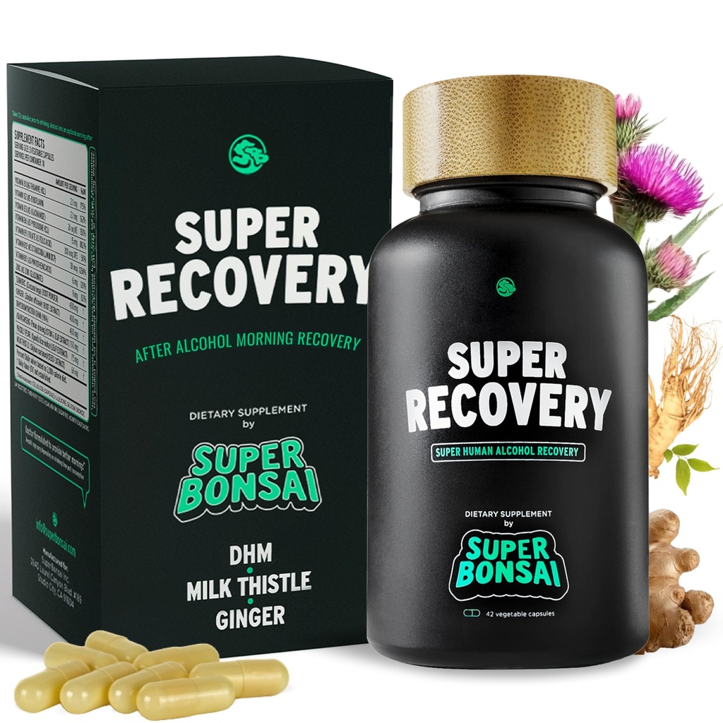 SuperBonsai Super Recovery Capsules voor Post Celebration en Morning Relief - Alle Natuurlijke Holistische Ondersteuning - 3 Capsules genomen voor het drinken en een Optionele Serving Na (14 Servings)