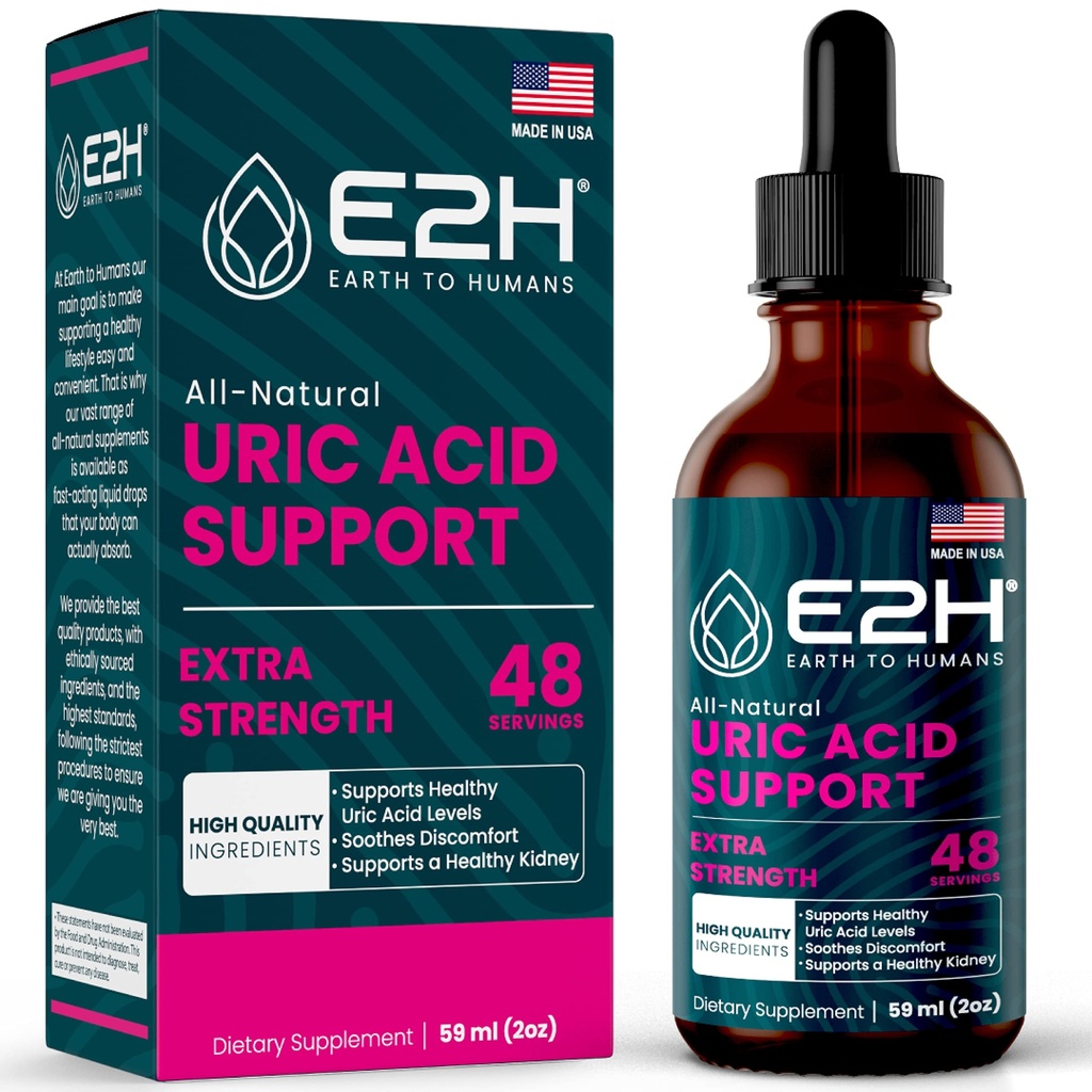 E2H Uric Acid Support Supplement - Tart Cherry en Duivelsklauw - Ondersteunt Uric Acid Health en Nierfunctie Non-GMO - Vegan - 2 Fl Oz