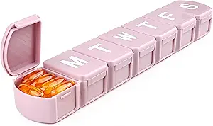 MOLN HYMY Extra Large Weekly Pill Organizer 7 Day, XL 1 Week Pill Dispenser Case, Daily Medicine Organizer to Hold Vitamine Filsh Oil and Supplements (Pink)