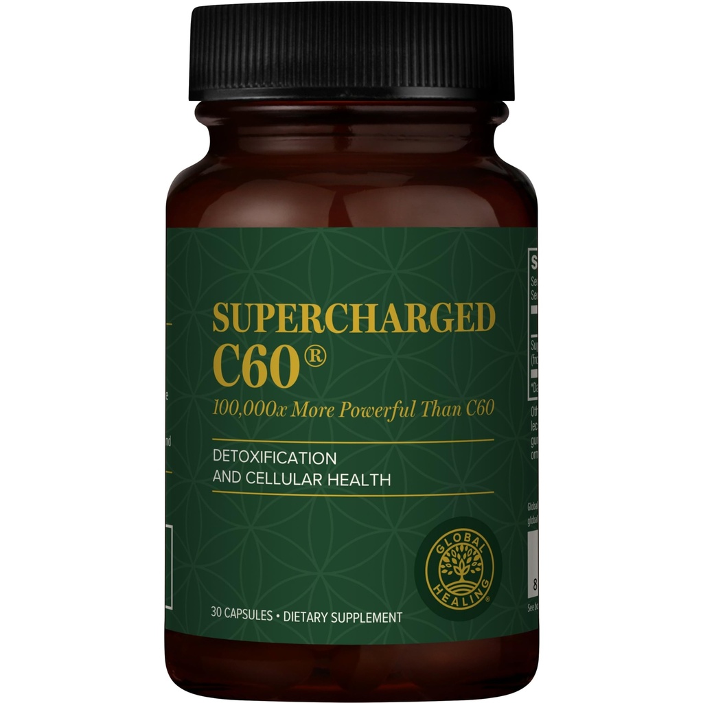Global Healing Center Supercharged C60 - Micro-Active Carbon Fullereen w/Organic MCT Powder, 10 keer krachtiger dan reguliere C60 supplementen - helpt ontgifting, veroudering (30 capsules)