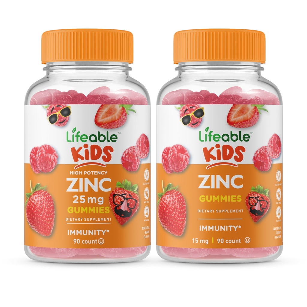 Levensbaar Zink 25mg Kids + Zink Kids, Gummies Bundle - Grote Proeverij, Vitamine Supplement, Glutenvrij, GGO-vrij, Kauwgom