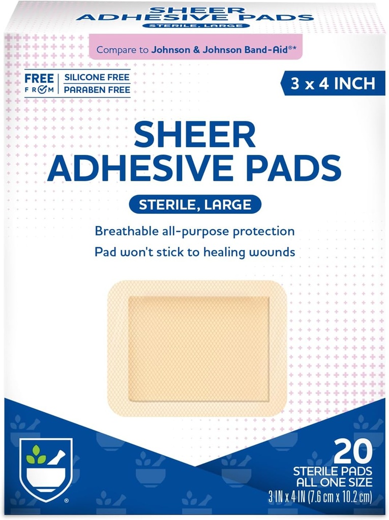 Rite Aid Sheer Kleefbandjes met Steriel Non Stick Pad, 3" x 4" - 20 Telling 