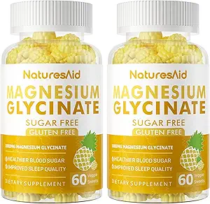 Magnesium Glycinate Gummies 1000mg - Suikervrij Magnesium Kalium Supplement met Vitamine D, B6, CoQ10 voor Kalm Mood & Slaap Ondersteuning - 60 Ananas Gummies -1 Pack