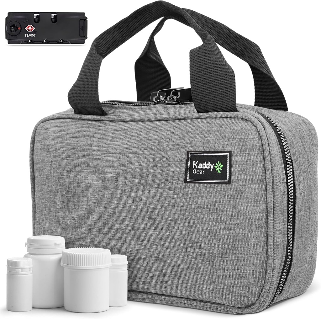 Kaddy Secure Pill Organizer Box, Opslag voor Flessen van Geneeskunde of Supplementen; Toilet; Reizen of Huis, TSA goedgekeurd Lock(Grey)