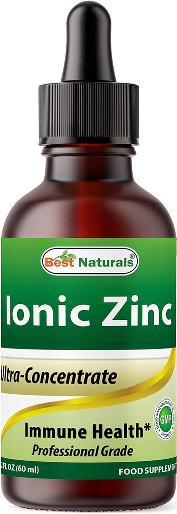 Best Naturals Ionic Liquid Zinc - Immune Support - High Bioavailability - Glass Bottles 2 OZ (60ml)